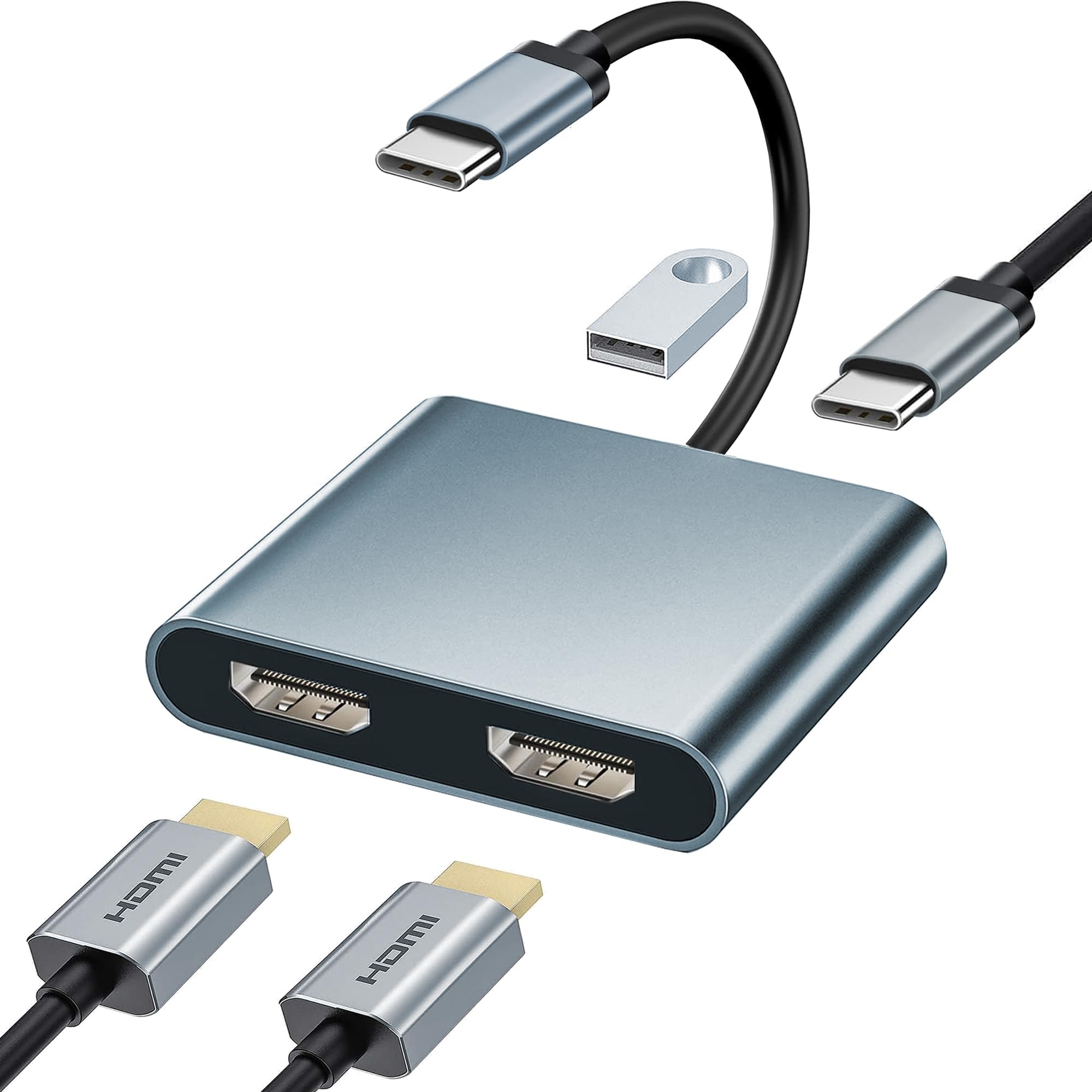 Ein Hdmi Ausgang 2 Bilder Amazon | USB C HDMI 変換アダプタ デュアル HDMI 2画面出力 4-in-1 HDMI USB 変換ディスプレイポート