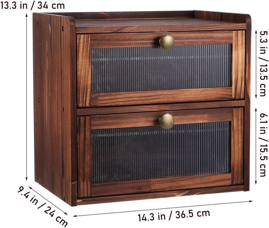 Walnut Wooden Bread Box for Kitchen Countertop Double Layer Bread Storage Container with Acrylic Window Large Capacity Farmhouse Style Keeper