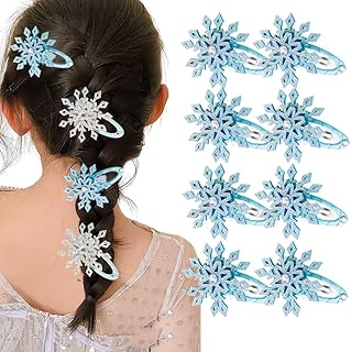 スノーフレークヘアクリップ ブルーホワイトクリスマスヘアーアクセサリー 女性用 Xmas Bow ヘアクリップ フェスティブ スノーフレーク ヘアピン ホリデー ヘアアクセサリー ライトブルー 8個