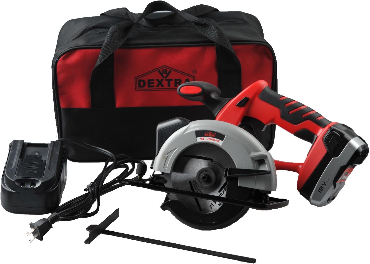 Dextra 15177 18-Volt Lithium-Ion Cordless Circular Saw Kit with 1 cutting blade, 1 guiding rular, 1 battery, charger, and storage bag