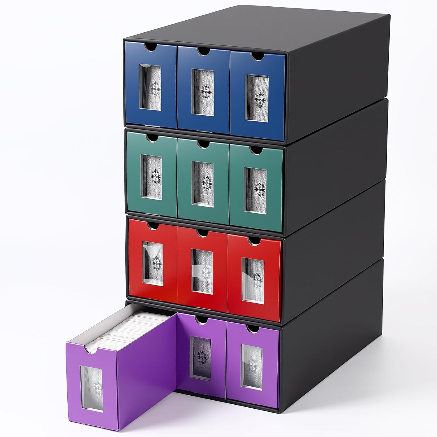 12 Drawer Trading Card Storage Box Includes 9-600 CT Boxes Trading Card Organizer Collection Box Fit for TCG, Sport Games (Black)