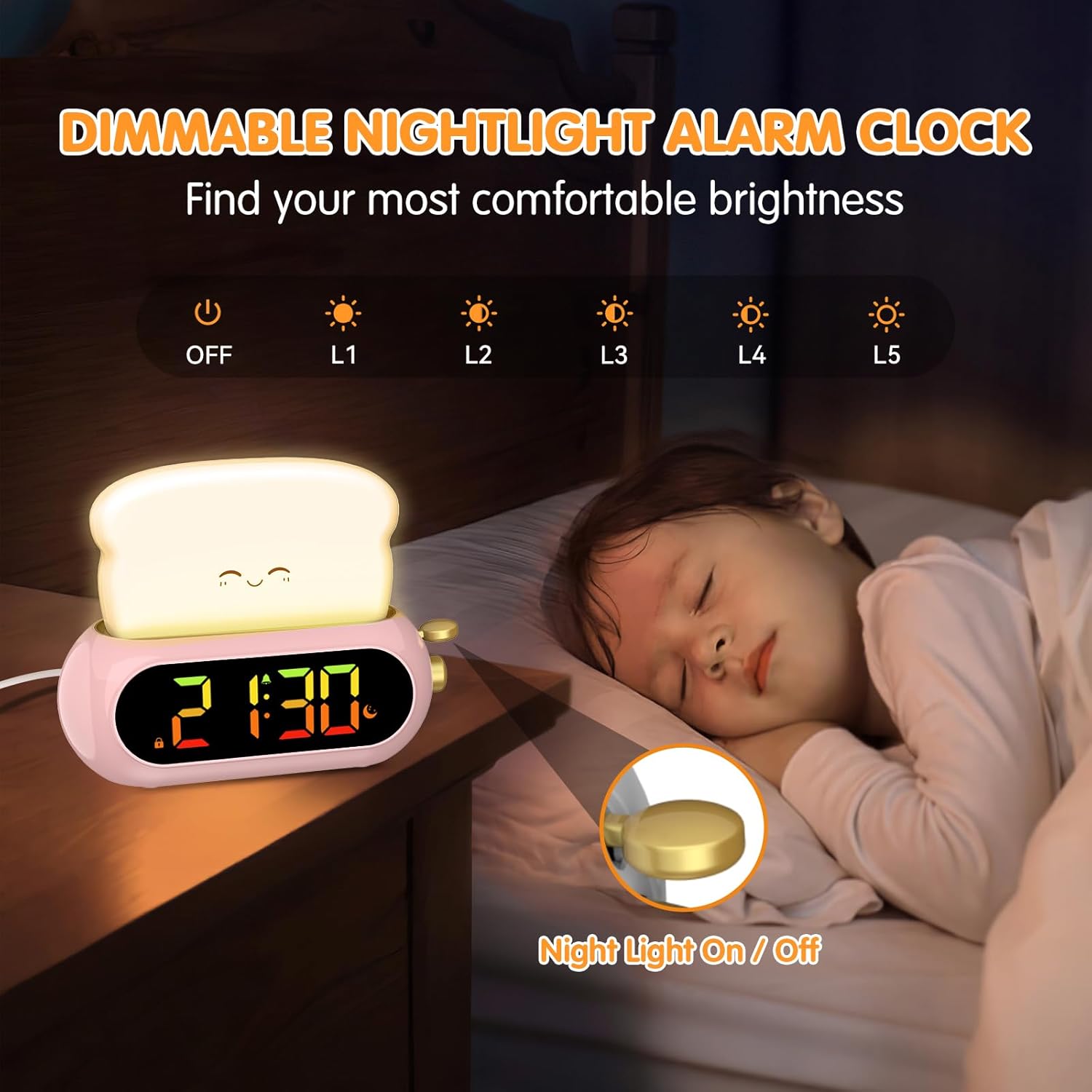 Netzu Alarm Clock for Kids, OK to Wake Clock with Night Light and Sound Machine, Pink Clock with 10 RGB Color, 6 Alarm Tones, Nap Timer, Snooze, Bedside Clocks for Girls Kids Teens Birthday Gifts