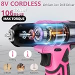 JENABOM Ensemble de perceuses : Ensemble d'outils avec 8V Pink Cordless Drill, Kit d'outils à la maison Kits d'outil à la main pour femmes, Avec boîte à outils portable, Propriétaire, Diyer, Handyman, Don pour les femmes & Les hommes,127Piece