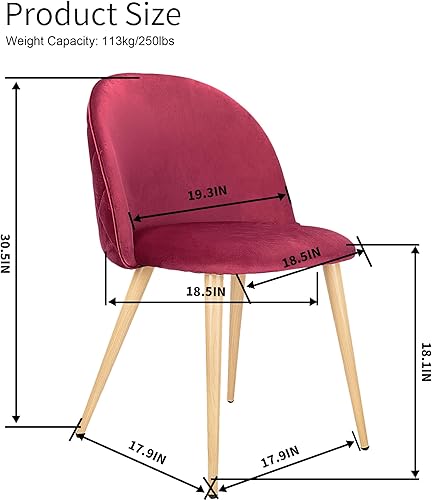 Vista 17 de Juego de 4 sillas de comedor de 4 piezas, modernas sillas de cocina tapizadas de terciopelo con patas de madera, juego de sillas auxiliares