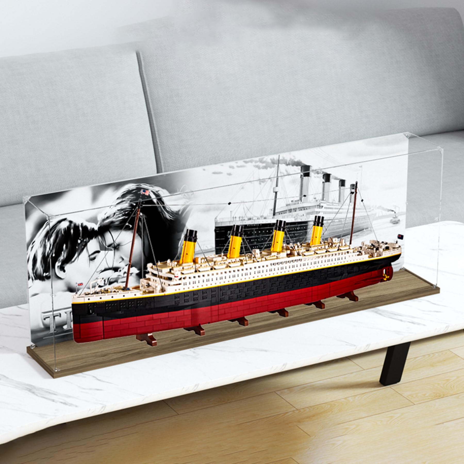 XNSHENGXAN Acrylic Display Case Compatible to Lego Titanic #10294 (55.1*7.8*19.6in), Display Cases for Collectibles, Sturdy Protection for Your Collectible,3mm Wooden Base