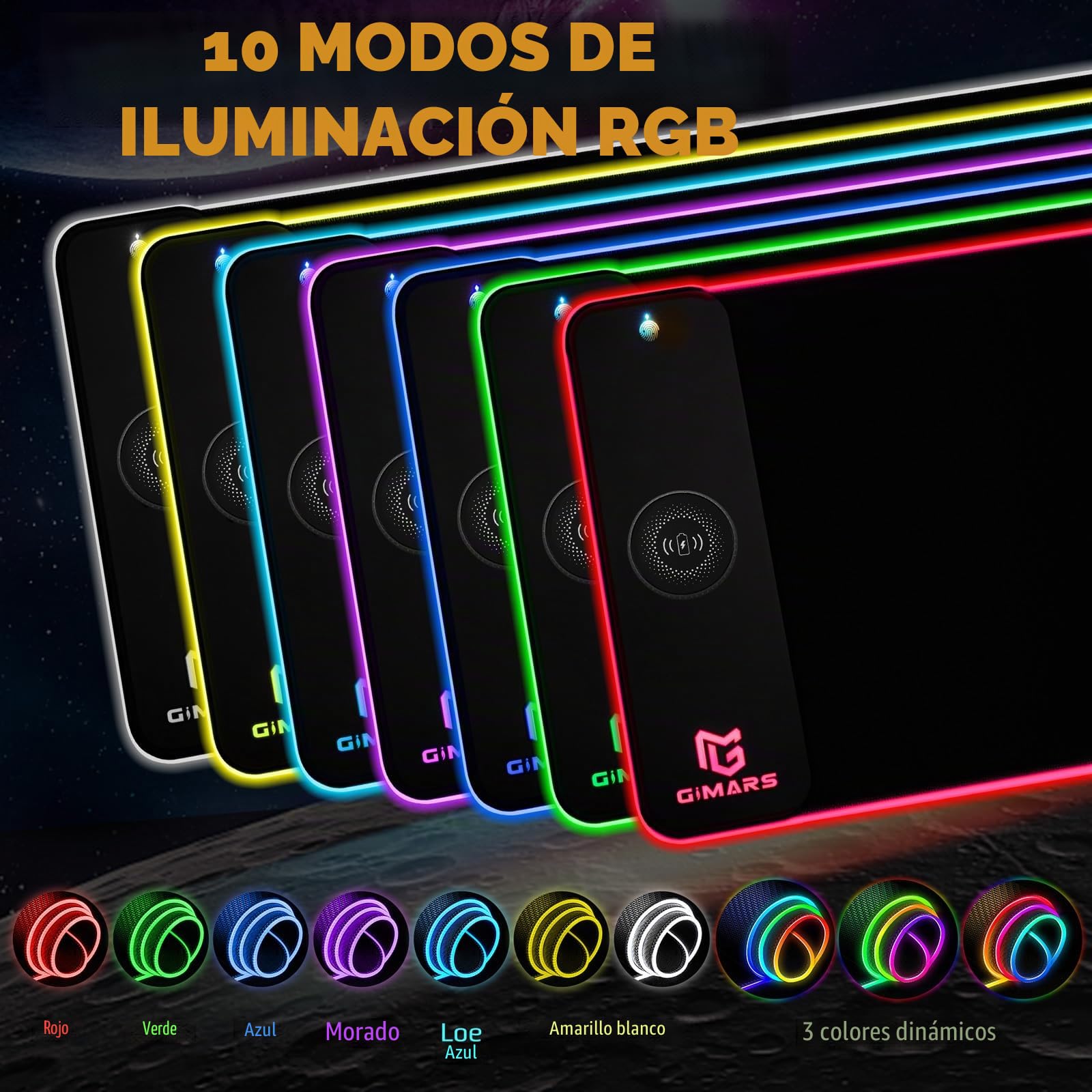 Gimars Alfombrilla Ratón Gaming RGB con 15W Carga Inalámbrica, 800×300mm Mousepad XXL con 10 Modos Iluminación LED, Tapete Rato Impermeable Base Antideslizante para Escritorio Oficina Gamer