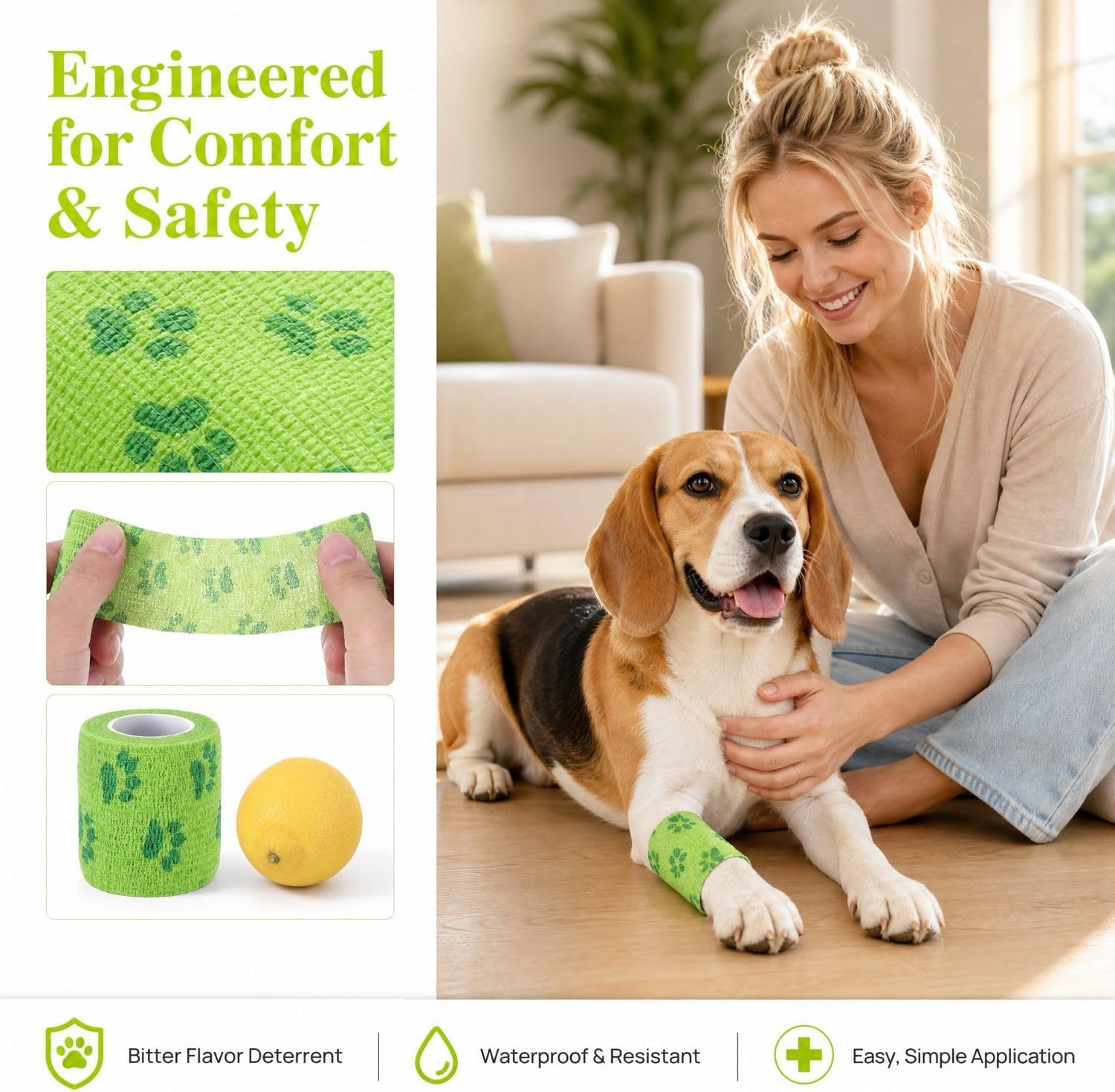 6 Rolls No Chew Bandage No Chew Dog Bandage Wrap Cohesive Self Adhesive Non Woven Vet Wrap for Legs and Paws 6 Rolls Elastic Breathable Support and Wound Dressing