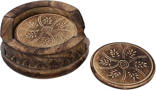 Miniatura 3 de GoCraft Juego de 6 posavasos de madera  Posavasos hechos a mano con soporte en forma de loto en madera rústica