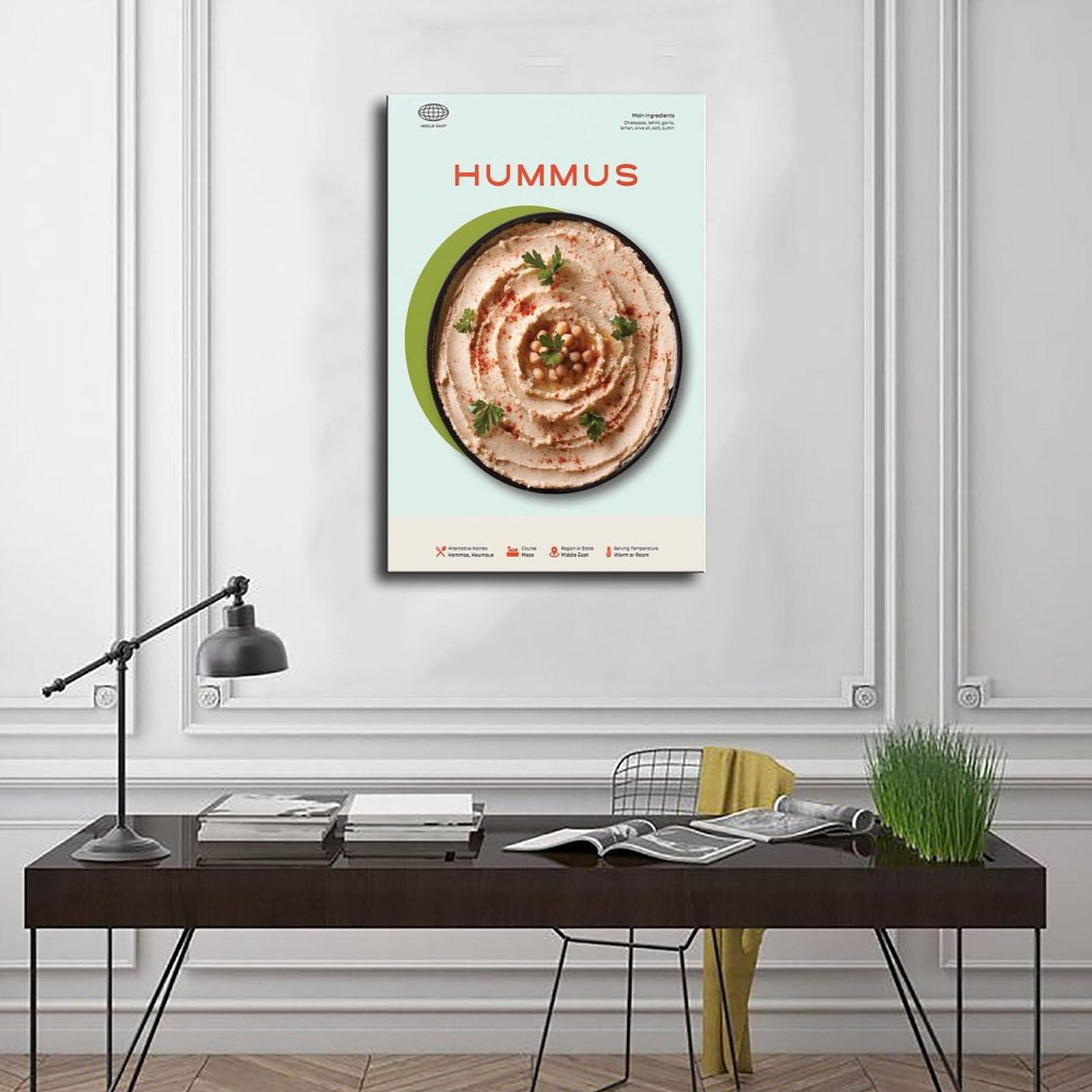 DEZARO Hummus Food-Serie Poster auf Leinwand, Schlafzimmer, Dekoration, Sport, Landschaft, Büro, Raumdekoration, Geschenk, Rahmen-Stil, 50 x 75 cm