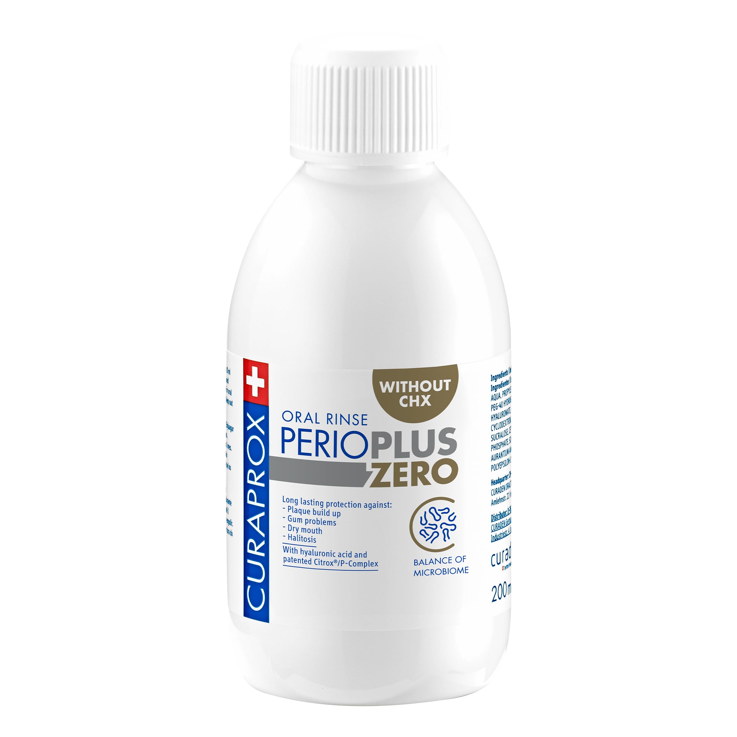 Curaprox Perio Plus Zero Mundspülung – alkoholfreie Mundspülung mit CITROX® & Hyaluronsäure (200 ml, hergestellt in der Schweiz)