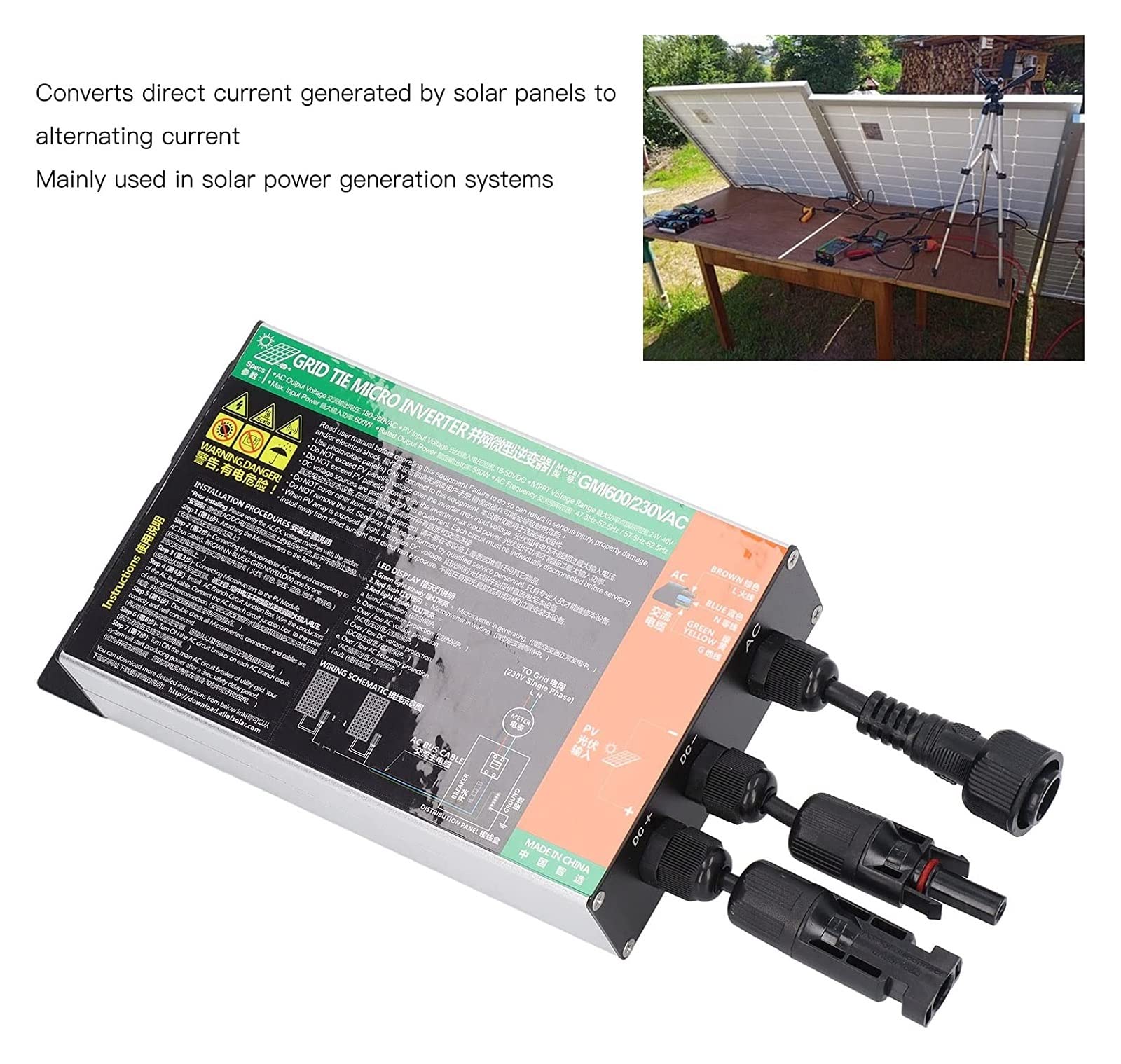 Falowniki sieciowe Solar Micro Inverter 230 600 W IP55 Wodoodporny mikroinwerter MPPT Grid Tie do małych systemów solarnych Mały system zasilania energią słoneczną do użytku