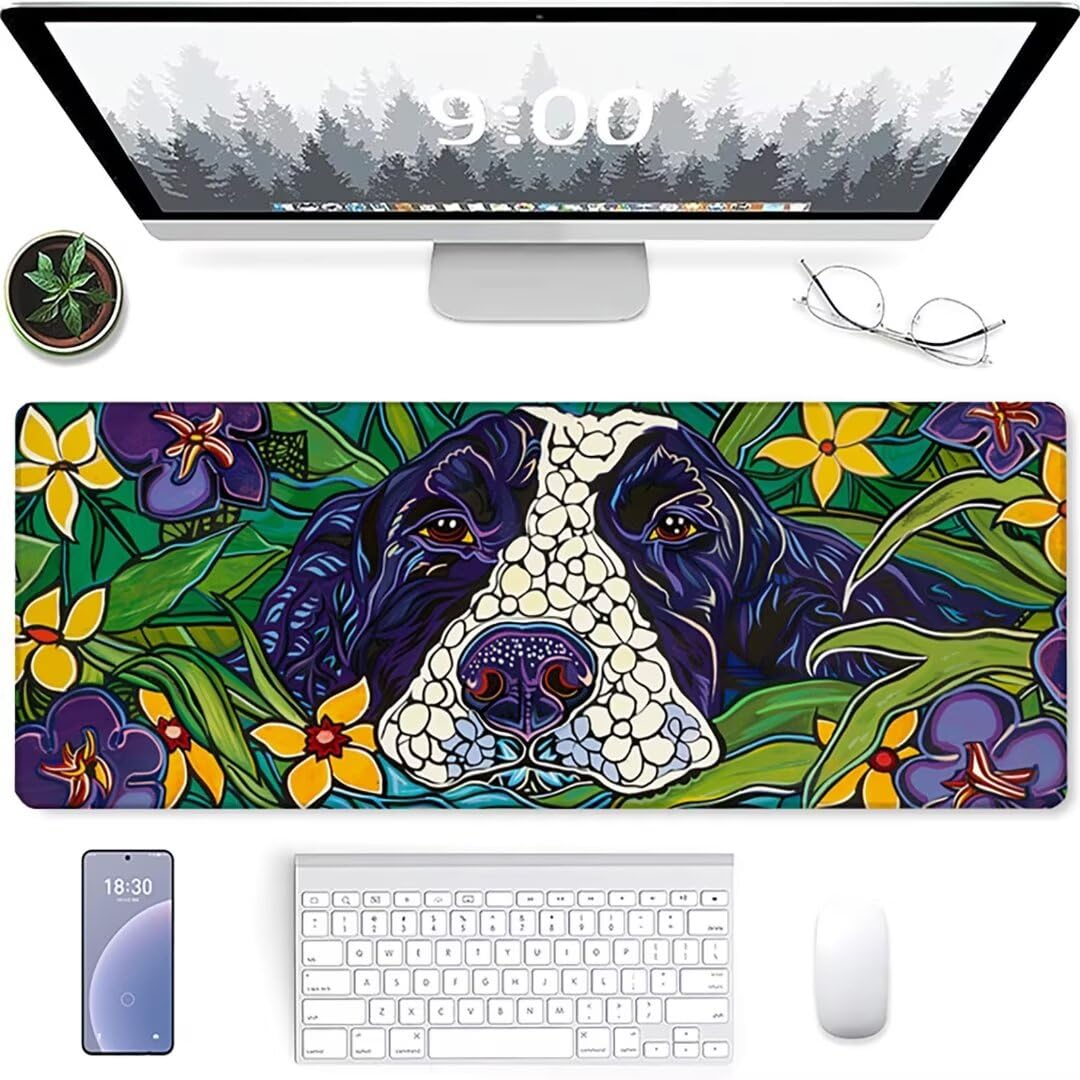 Excel Shortcut-Tasten-Mauspad - erweitertes großes 1200 x 600mm XL-Spickzettel-Gaming-Mauspad | PC-Büro-Tabellenkalkulation-Tastaturmatte | rutschfeste genähte Kante Schwarz Und Weiß Hund
