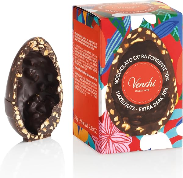 Venchi - Huevo de Chocolate Mignon con Avellanas Extra Negro 70%, 70 Gr, con Granillo Grueso de "Avellana Piamonte", Sin Gluten, Colección de Pascua Venchi, Idea de Regalo - 1