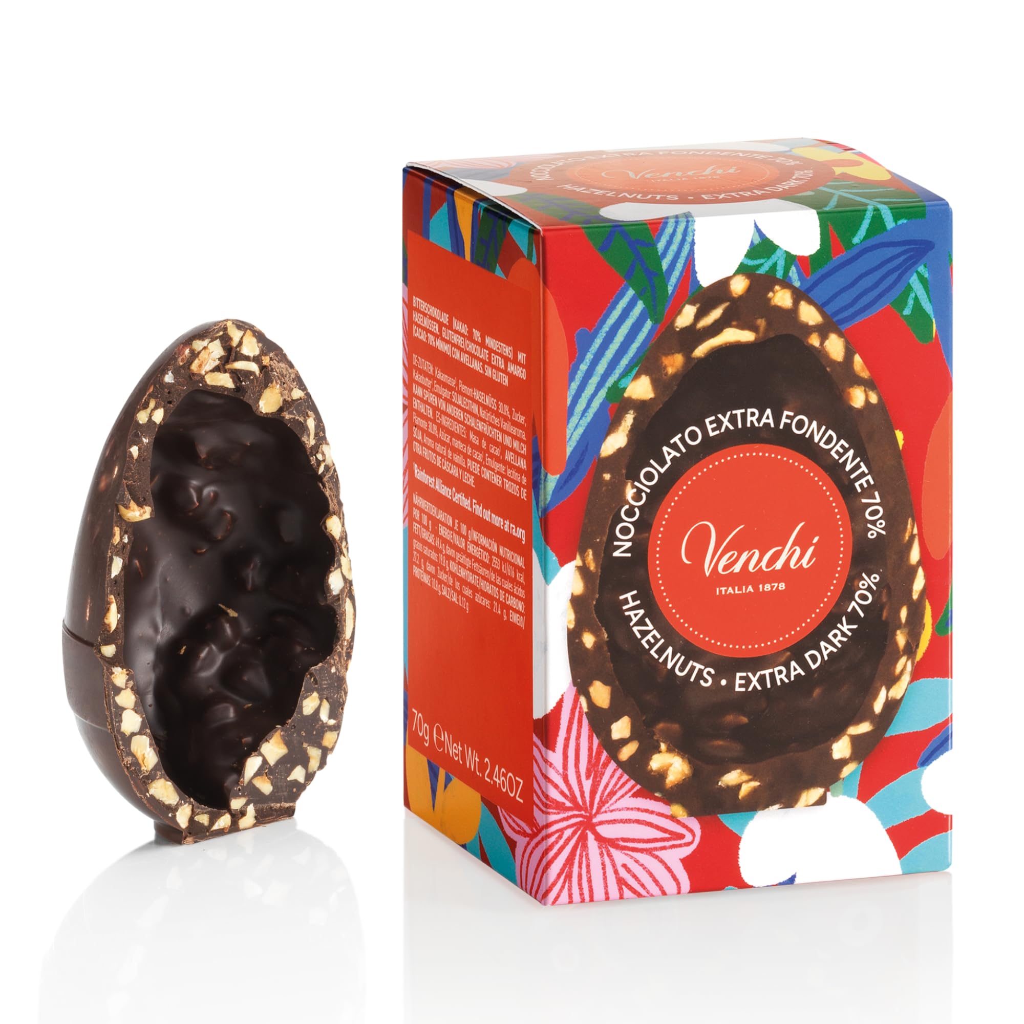Venchi - Huevo de Chocolate Mignon con Avellanas Extra Negro 70%, 70 Gr, con Granillo Grueso de "Avellana Piamonte", Sin Gluten, Colección de Pascua Venchi, Idea de Regalo - 1