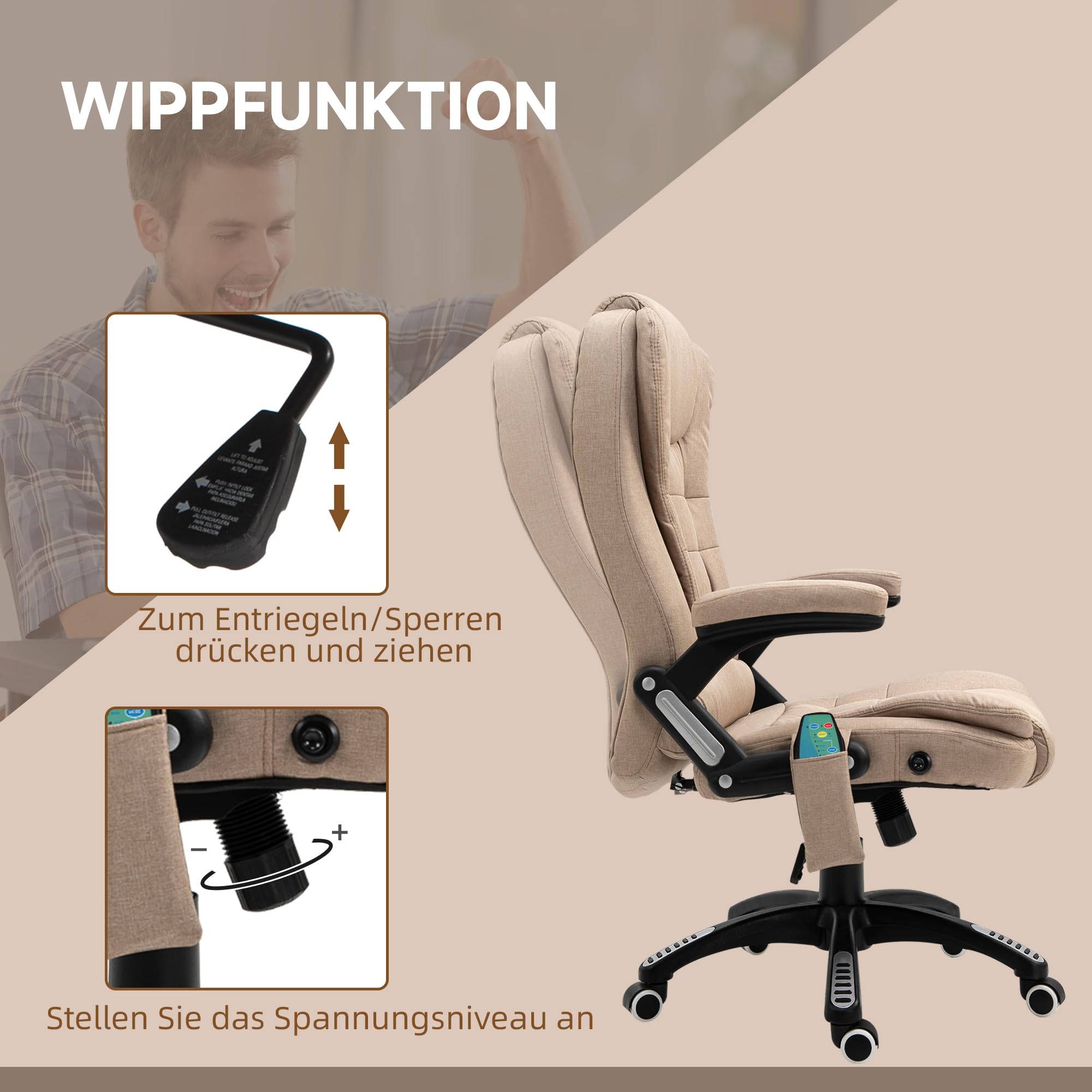 Vinsetto Bureaustoel met trillingsmassage, ergonomische