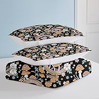 Vista 5 de SOULZZZ Juego de ropa de cama retro hippie tamaño matrimonial, edredón floral de hongos margaritas para niñas y mujeres, edredón negro con 2 fundas
