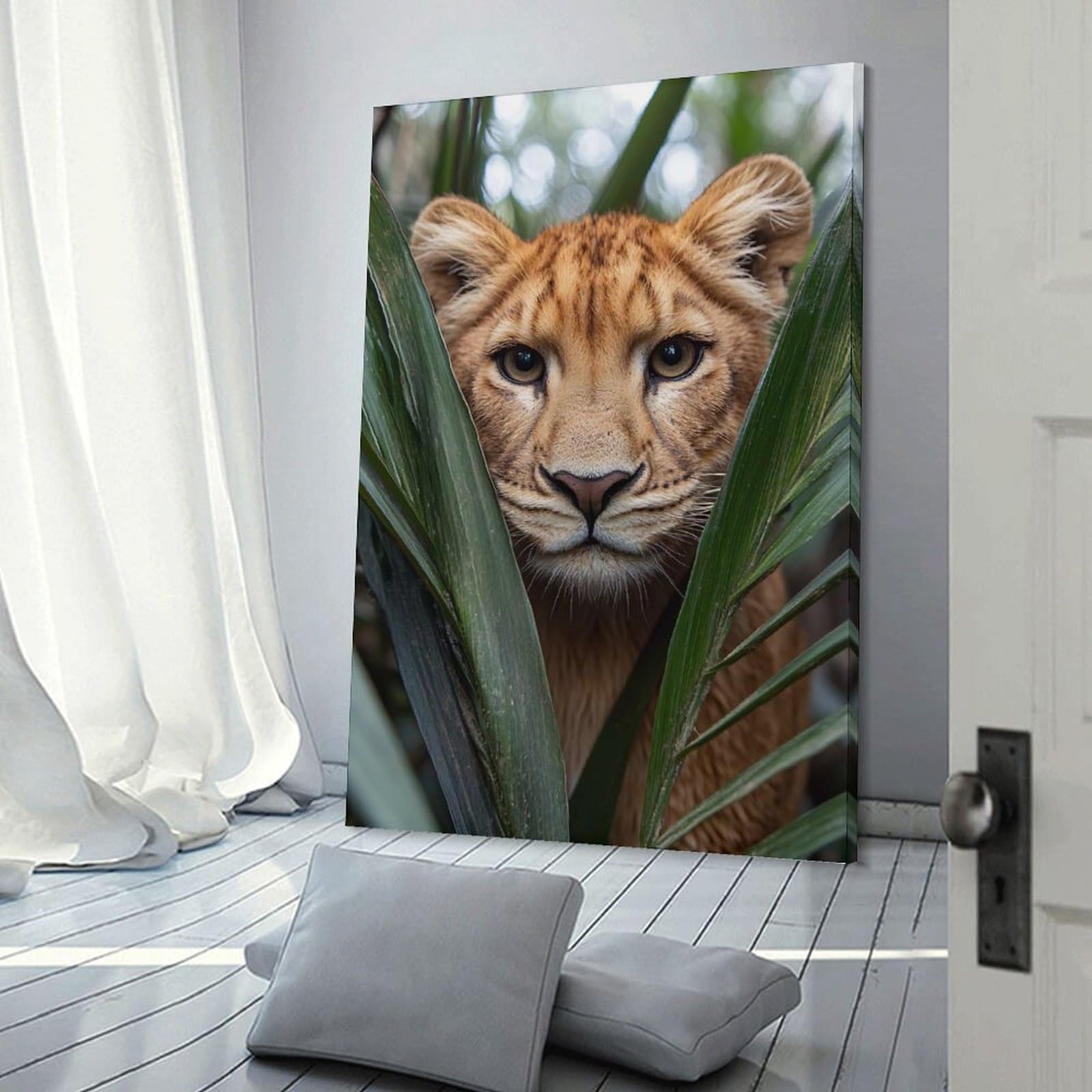Junmoney Lion Cub Portrait in The Jungle Canvas Wall Picture, 24x36inch(60x90cm), for Home, Office, Studio Or Guest Room, A Flexible Wall Accent for Shared Spaces