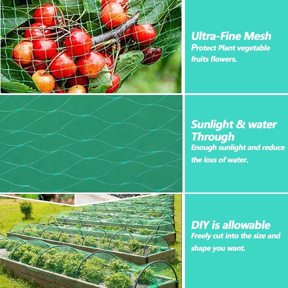 GORGECRAFT 39 x 13 Feet Plastic Garden Netting Turquoise Reusable Protective Barrier Deer Animals Trellis Vegetables Cover Bird Net for Plants Fruits Trees Against Birds Protection