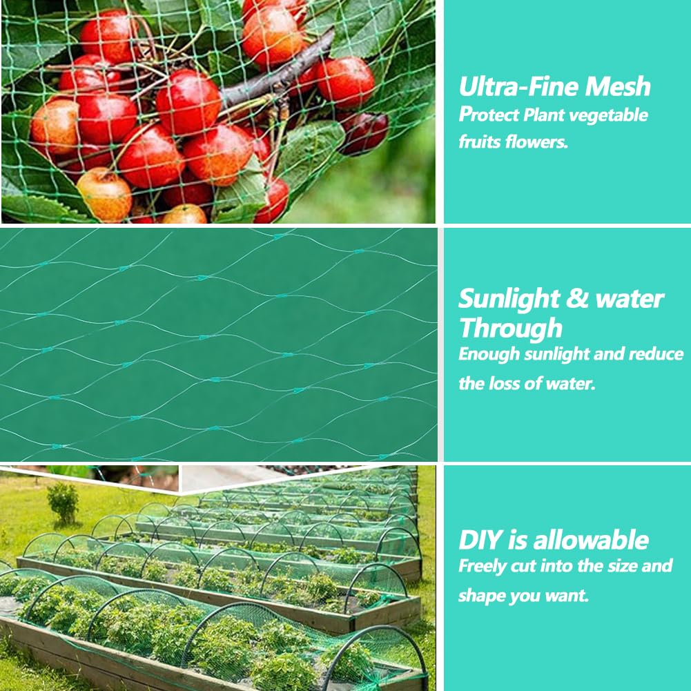 Red de jardín turquesa de 12 x 4 m, malla antipájaros duradera para árboles frutales, verduras y plantas, protege contra ciervos y vida silvestre, ideal para protección del jardín