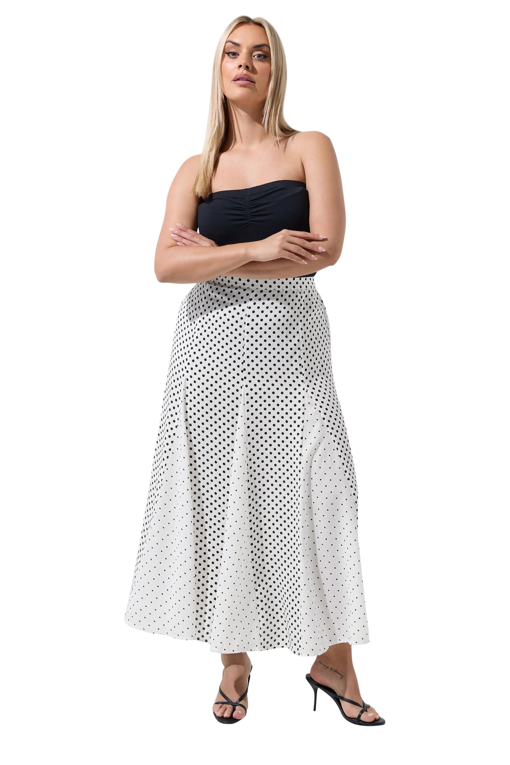 Yours Women's White Polka Dot Maxi Skirt In | Size: 26/28