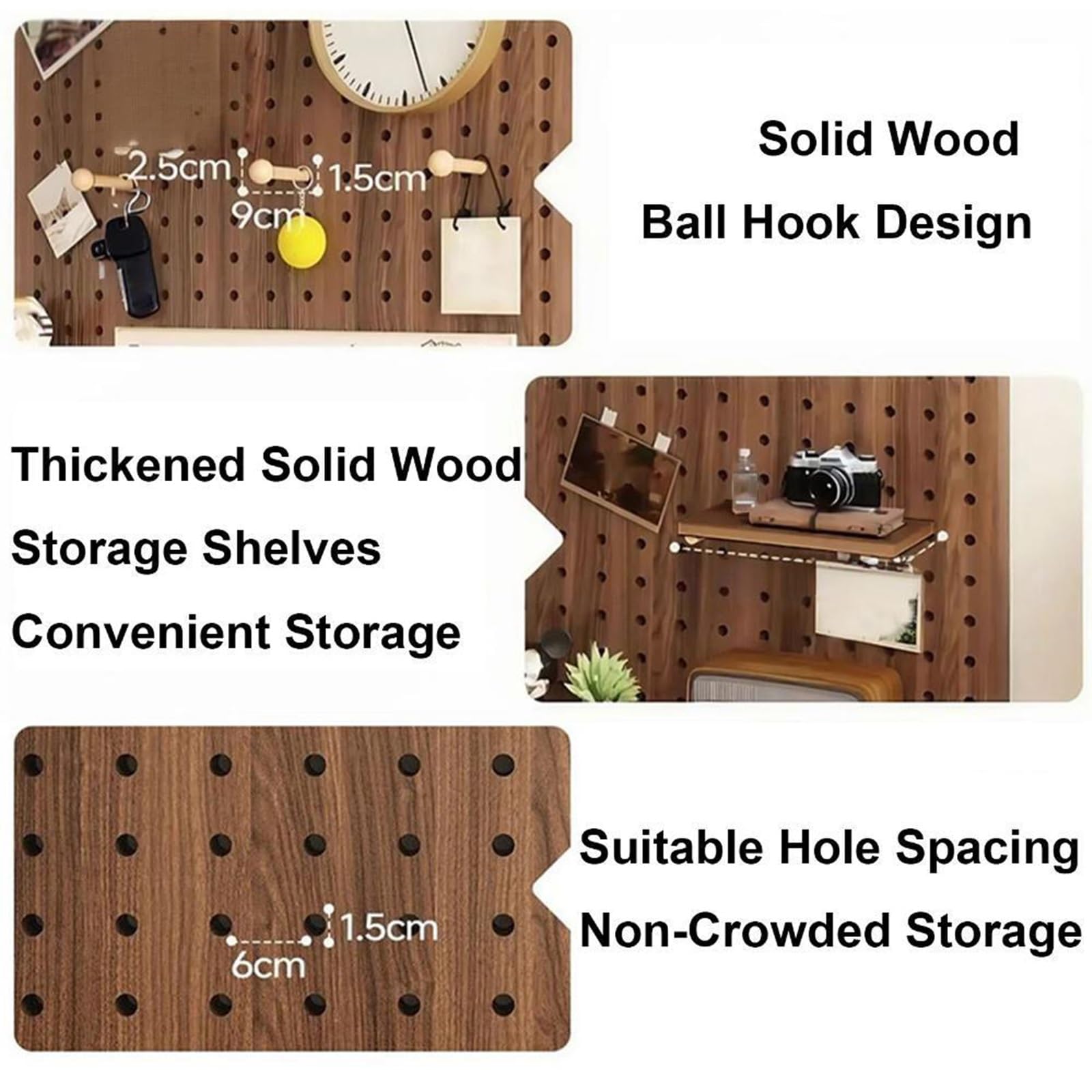 Lochwand Aus Holz für Schlafzimmer, Arbeitszimmer, Büro, Badezimmer, Wandmontage, Stabile Stecktafel mit 3 Ablagen und 11 Kleinen Zubehörteilen(White)