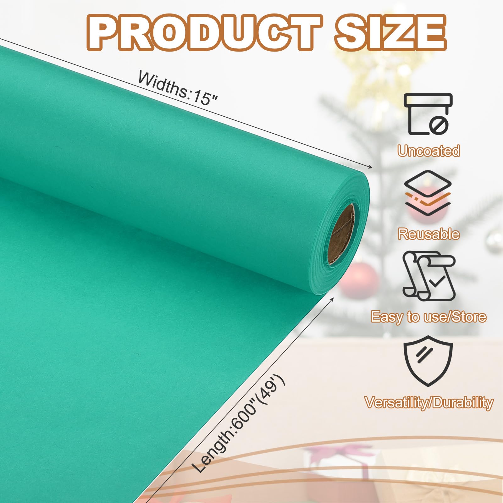 PATIKIL Wrapping Paper, 15" x 600"(49') 70 GSM Craft Paper Roll Kraft Packing Paper for Poster Bulletin Board Gift Wrapping - Image 2