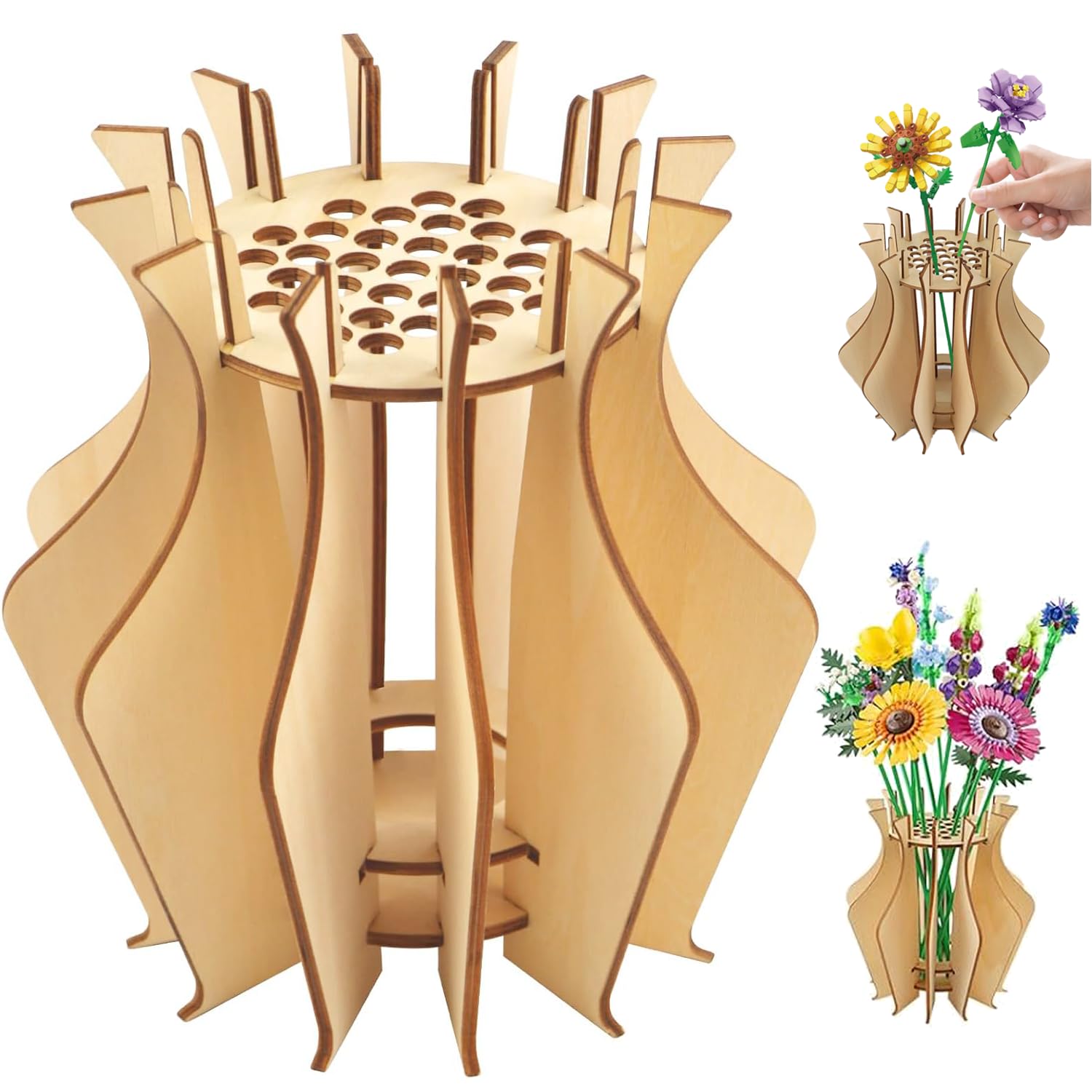 Holz Vase für Lego Blumen, Vasen für Lego Rosen, Blumenvase für Lego Blumenstrauß, Geschenk für Erwachsene und Frauen