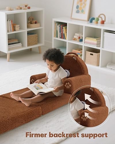 Miniatura 7 de MOONBEEKI Sofá plegable 2 en 1 para niños pequeños, tela Sherpa suave con funda lavable, sofá convertible a tumbona, sofá para niños para sala de