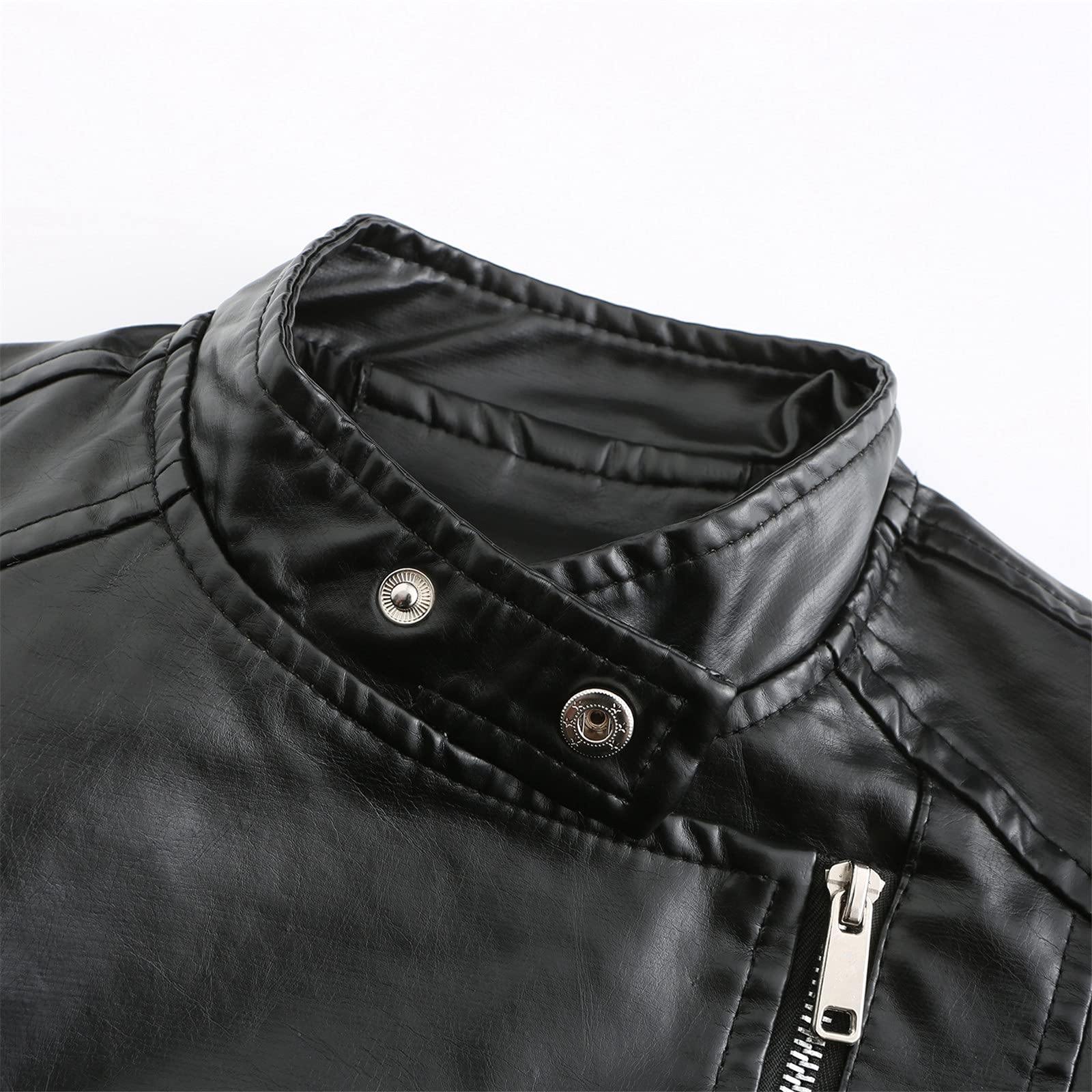 Chaqueta Mujer Invierno Abrigos De Cazadora Forro Polar，Chaqueta femenina de cuero sintético con cuello cremallera frontal bolsillos laterales diseño ajustado para motociclista abrigo ligero y modern