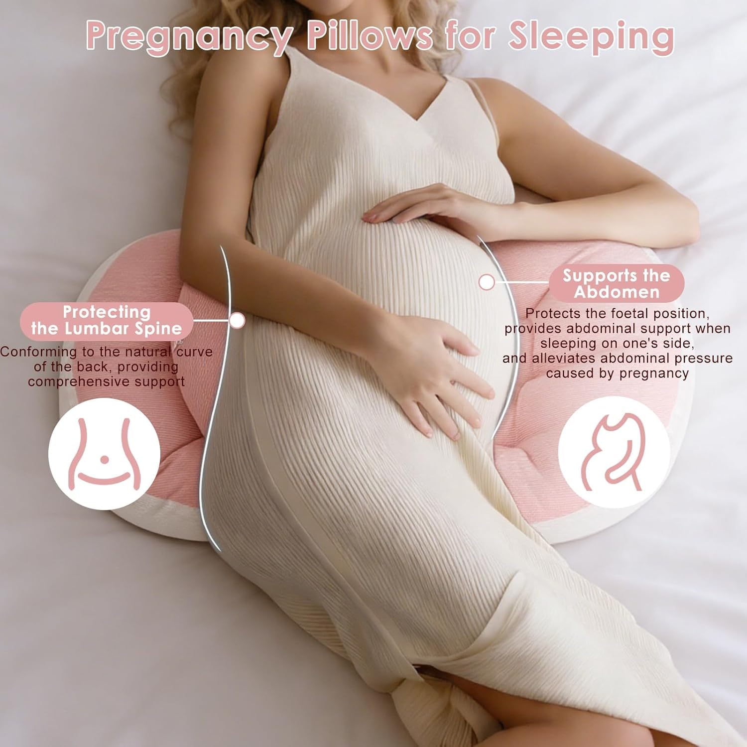 TopHomer Cuscino regolabile per gravidanza, supporto completo per addome, schiena e fianchi, federa rimovibile delicata sulla pelle, allevia il mal di schiena, migliora la qualità del sonno (rosa)