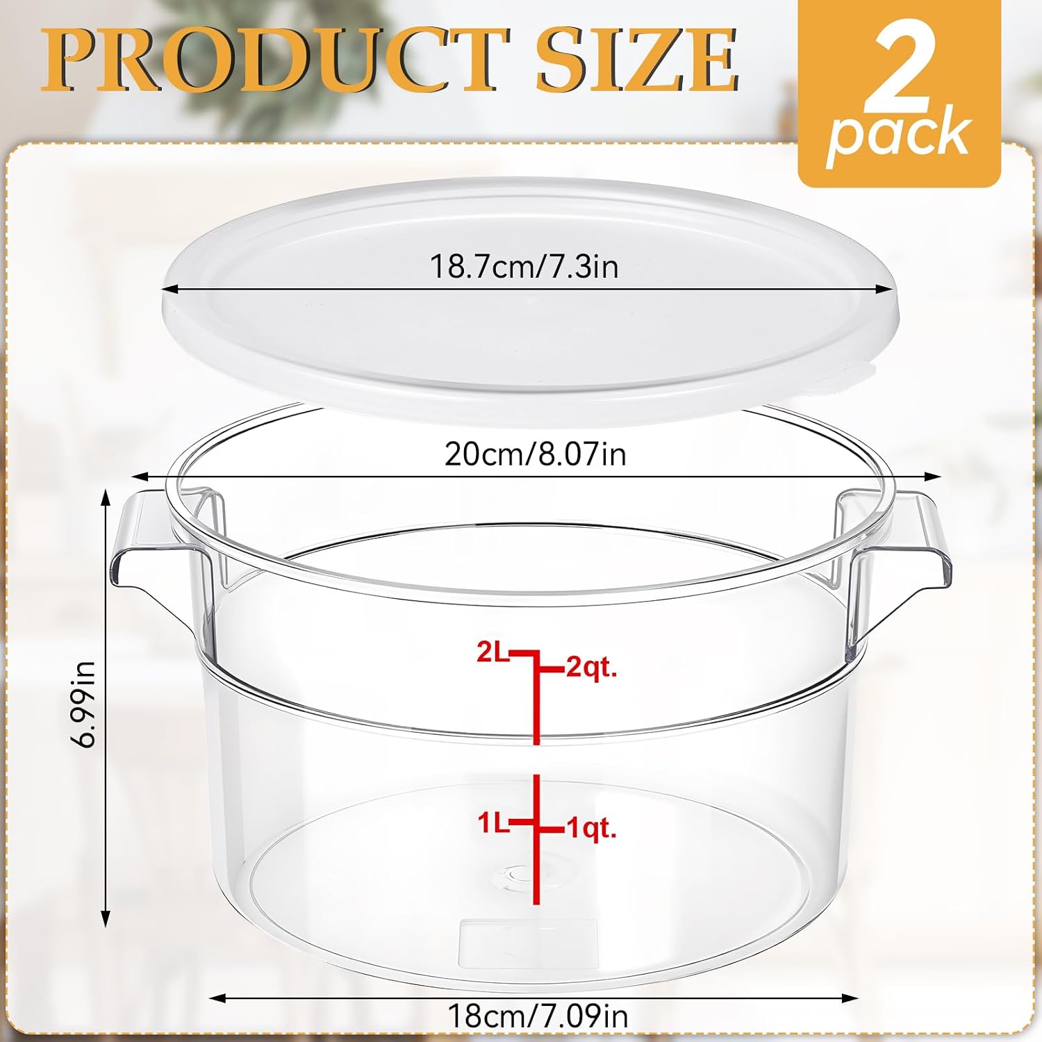 2 Pcs Dough Proofing Bucket with Lid & Scale, 2 Qt Round Clear Translucent Food Storage Container (White)