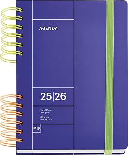 Miquelrius – Terminplaner 25–26, September 2025 bis August 2026, 164 x 218 mm, Tagesansicht, Doppelfarbige Spiralbindung, Harte Umschlag, Gummibandverschluss, Spanisch–Englisch–Portugiesisch