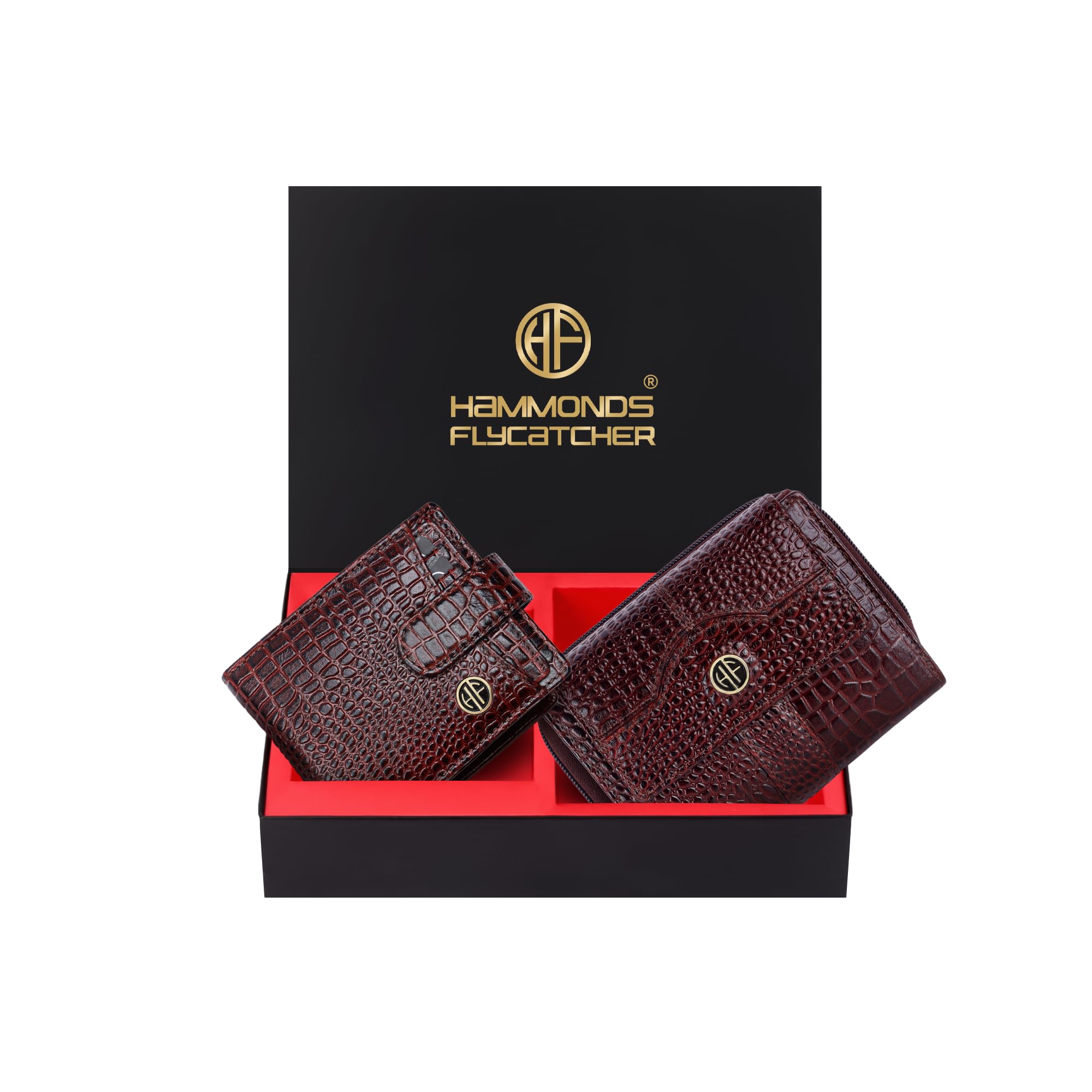 HAMMONDS FLYCATCHER Leather Wallet Combo Gift Set - Marriage Wedding Gifts for Couples Wife Husband - RFID Protected Men's & Ladies Women's Wallets, Multiple Card Slots - Brynn Brown