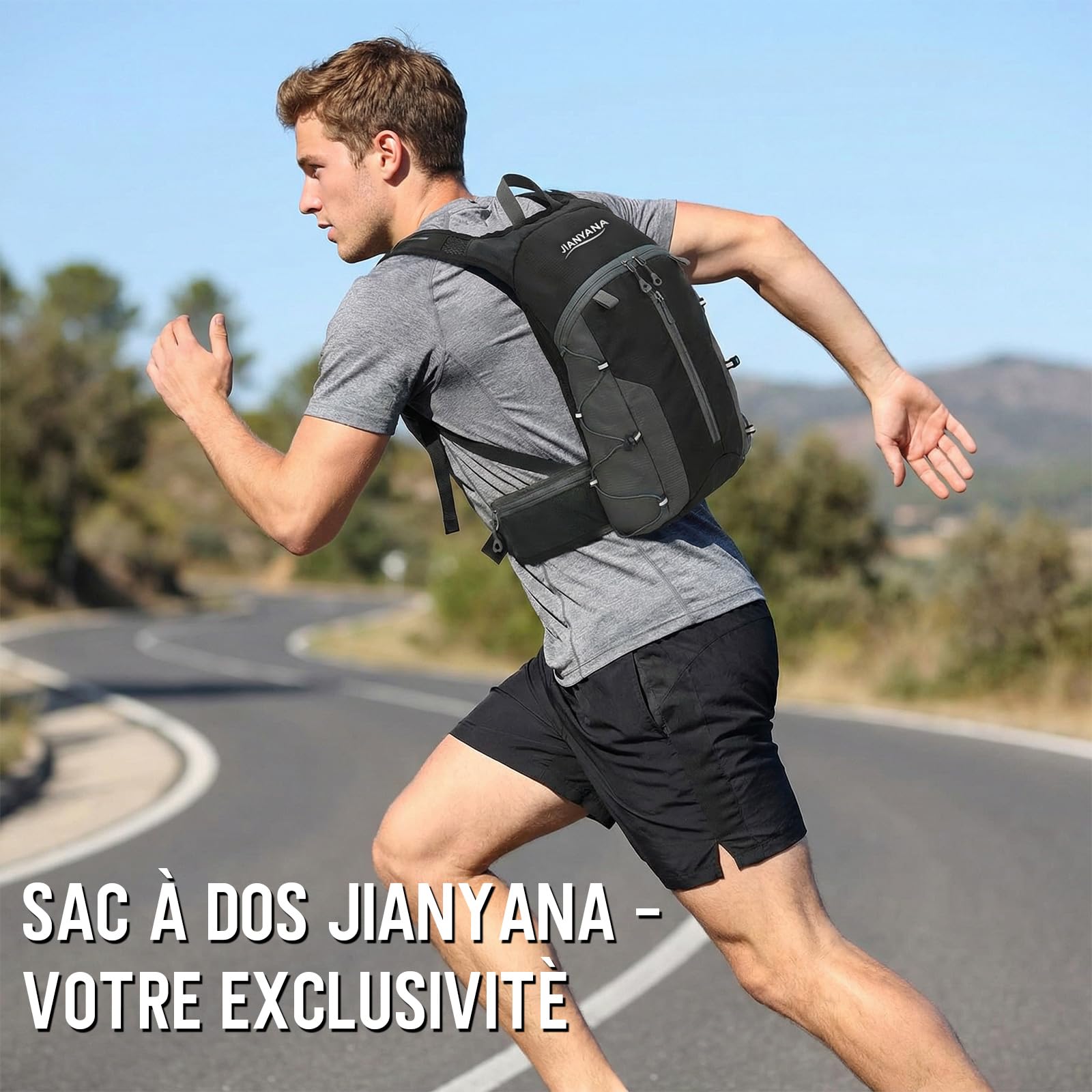 JIANYANA Sac à dos d'hydratation, pliable, noir, 3 l, 550 g, convient pour le cyclisme et la randonnée, noir