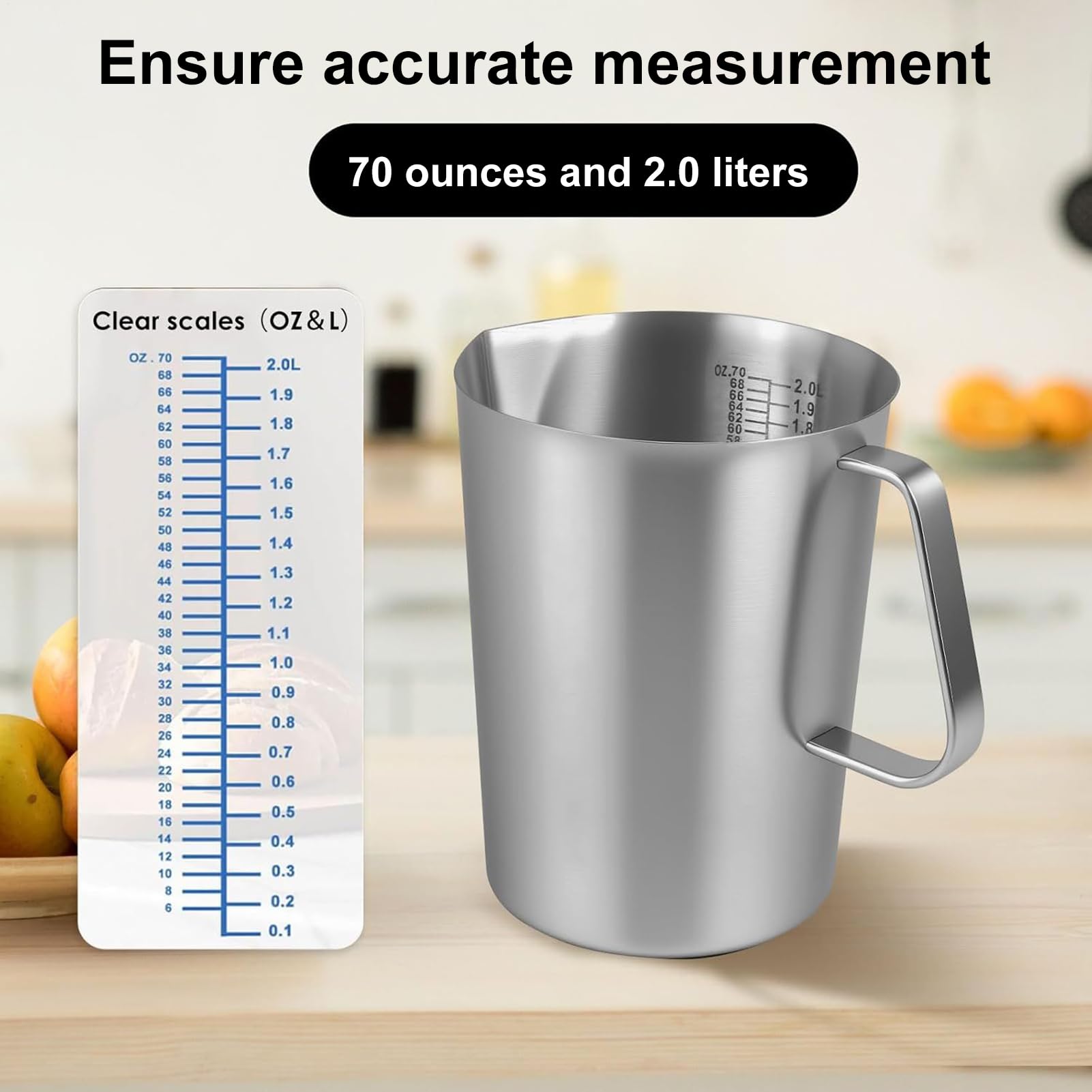 Vaso espumador de leche de 2000 ml, taza de medición portátil | Jarra espumadora de café para cafeterías, almuerzos en casa, cocinas, capuchinos y bebidas