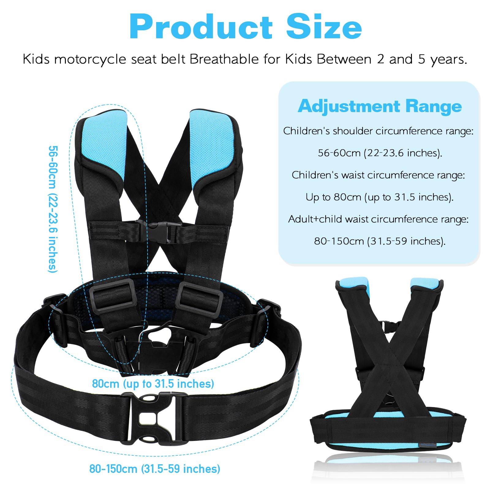 Taope Children's Motorcycle Seat Belt, Child Auxiliary Safety Harness for Parent-child Outdoor Mountain Biking, Tobogganing - Image 2