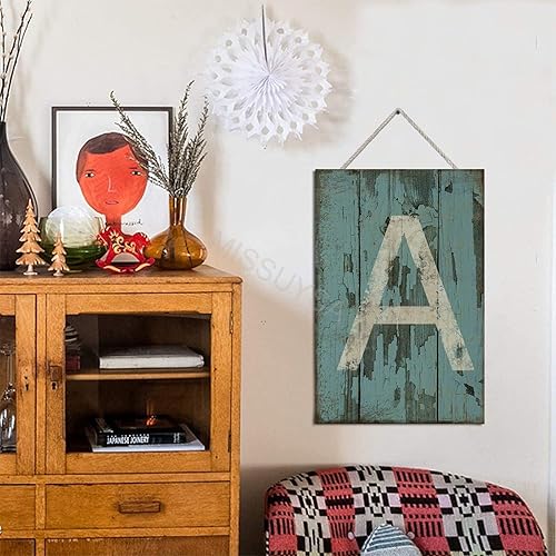 Vista 7 de Letrero colgante de madera con letra A, letrero de madera, decoración del hogar, 26 letras del alfabeto de metal, placa de madera, decoración