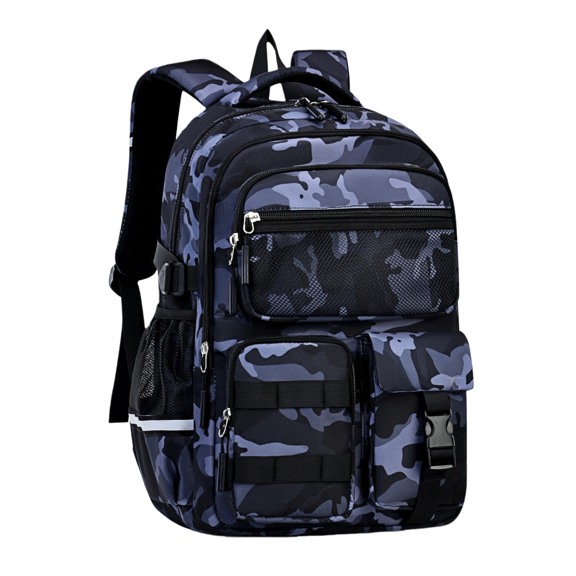 Zaino per ragazzi per bambini zaino scuola blu mimetico multi-tasca zaino zaino, Mimetico 03, L/24L