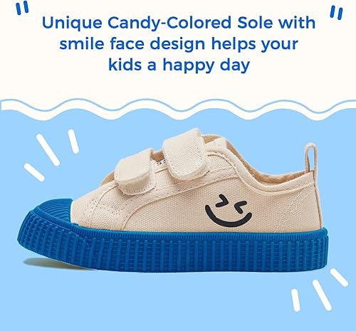 Miniatura 2 de HAPPY NOCNOC - Zapatos para niños y niñas, tenis de lona con doble gancho y bucles con suela de color caramelo