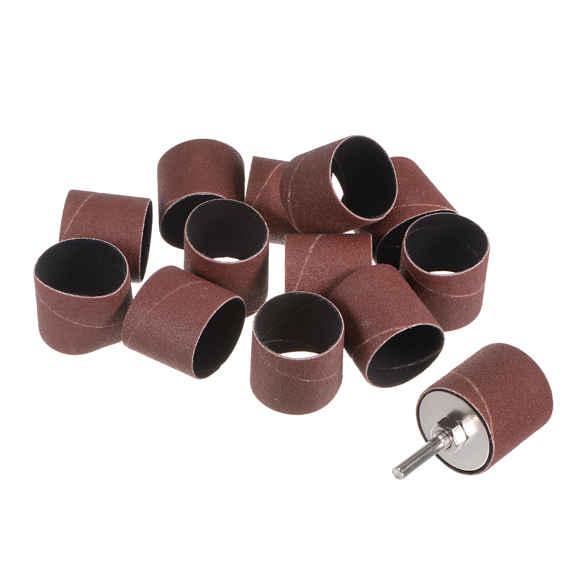 uxcell 12 Pcs 1-1/2 Inch Sanding Sleeves Sandpaper Set 120 Grit with 1/4 Inch Drum Mandrels for Rotary Tools