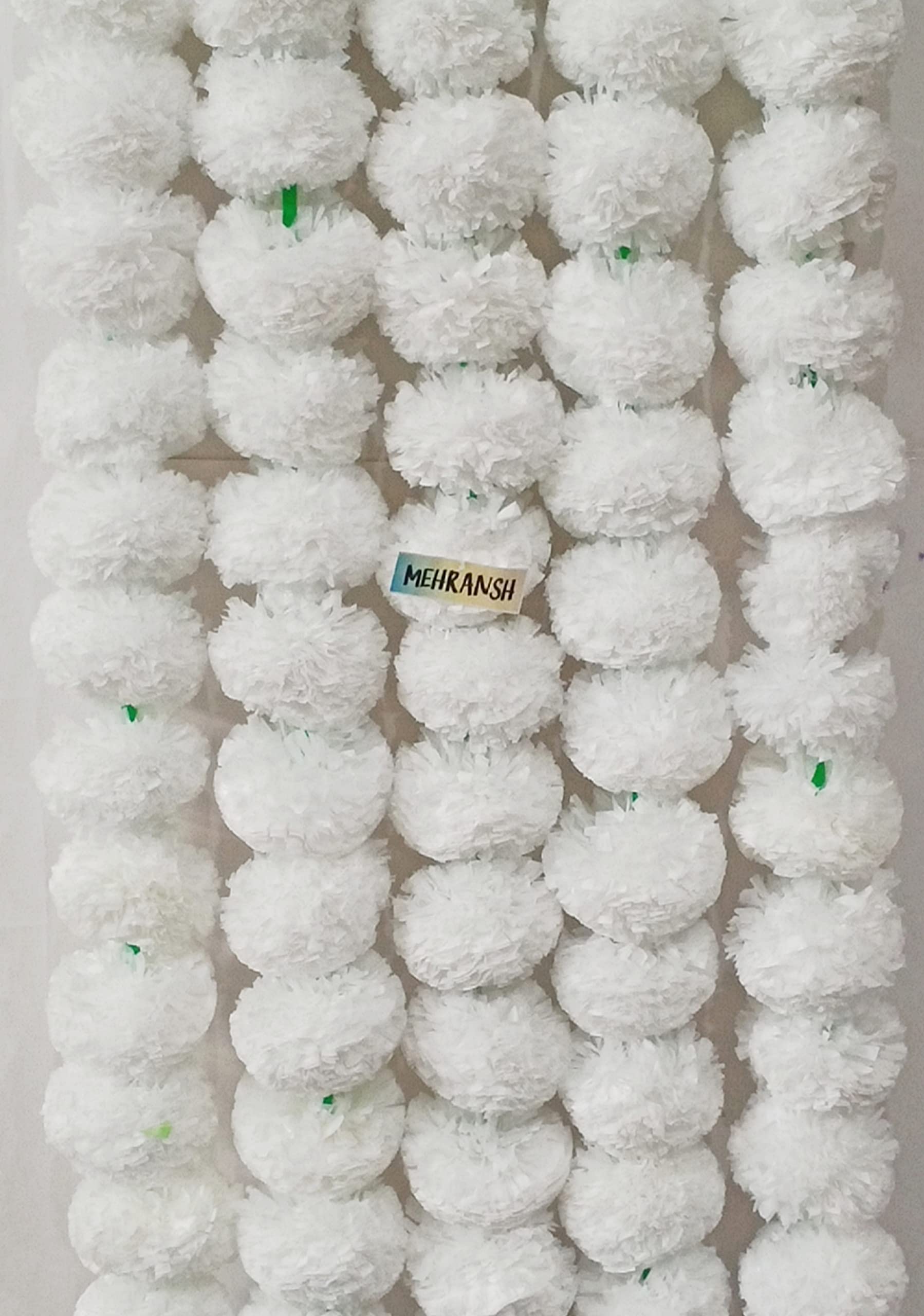 MADHAV Pack of 5 Artificial Marigold Flower Strings-5 Feet Long-Perfect for Parties, Theme Decorations, Home Decoration, Photo Prop, Diwali, Festival Decor (White)