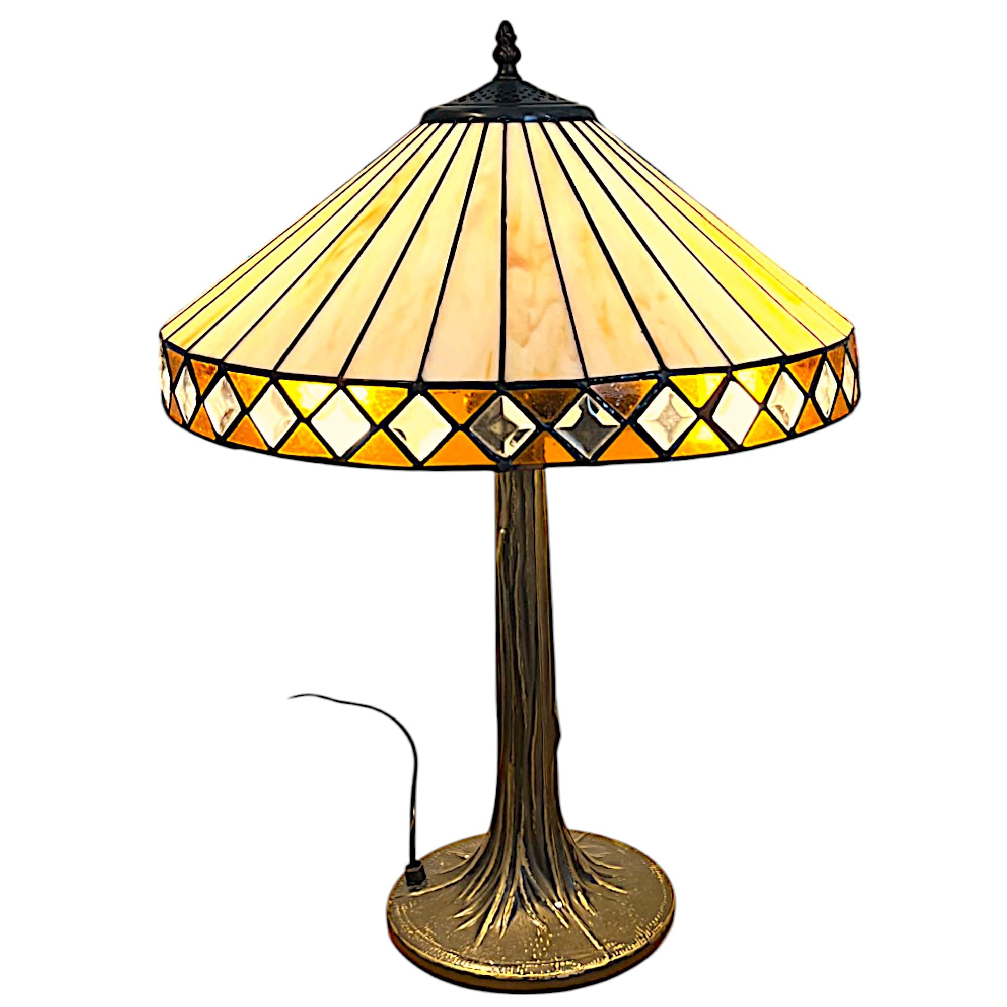 Loxton Lighting Beige, Amber, Clear Art Deco Table Lamp, 40.5 Cm Diameter Tiffany Style Beige Glass Shade, 60 Cm Height, Tree Base