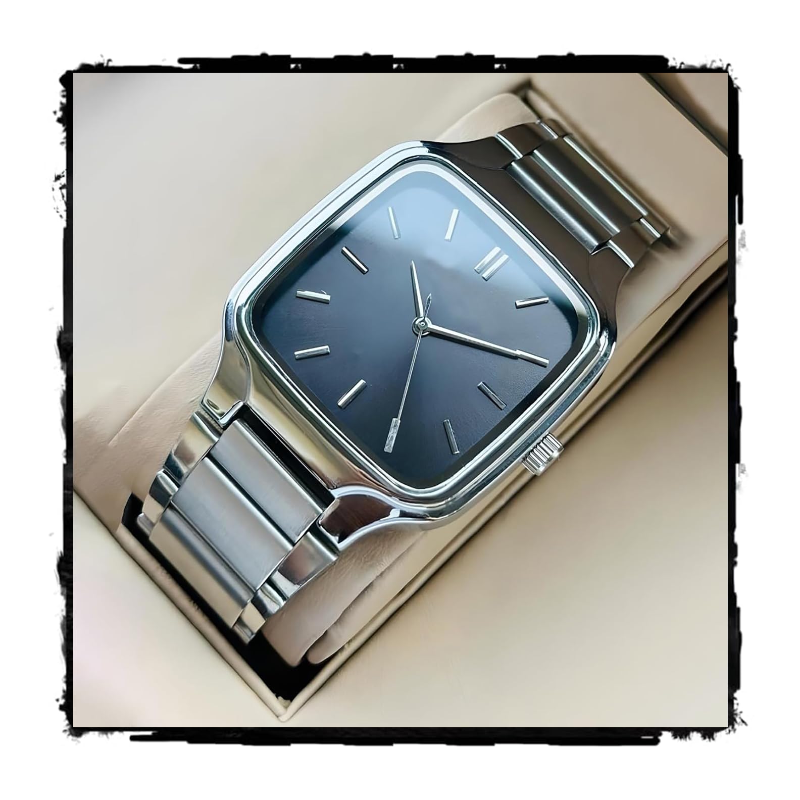 Minimalist Eddy Square Dial Men's Watch with Stainless Steel Strap, Analog Watch Display with Slim Case Design Wrist Watch for Men