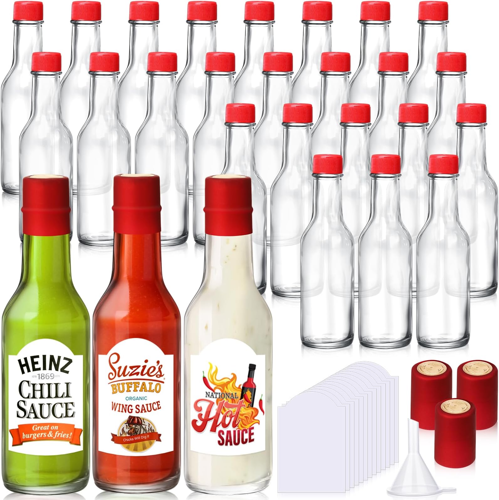 SiliFine 24 Sets Hot Sauce Bottles with Caps Printable