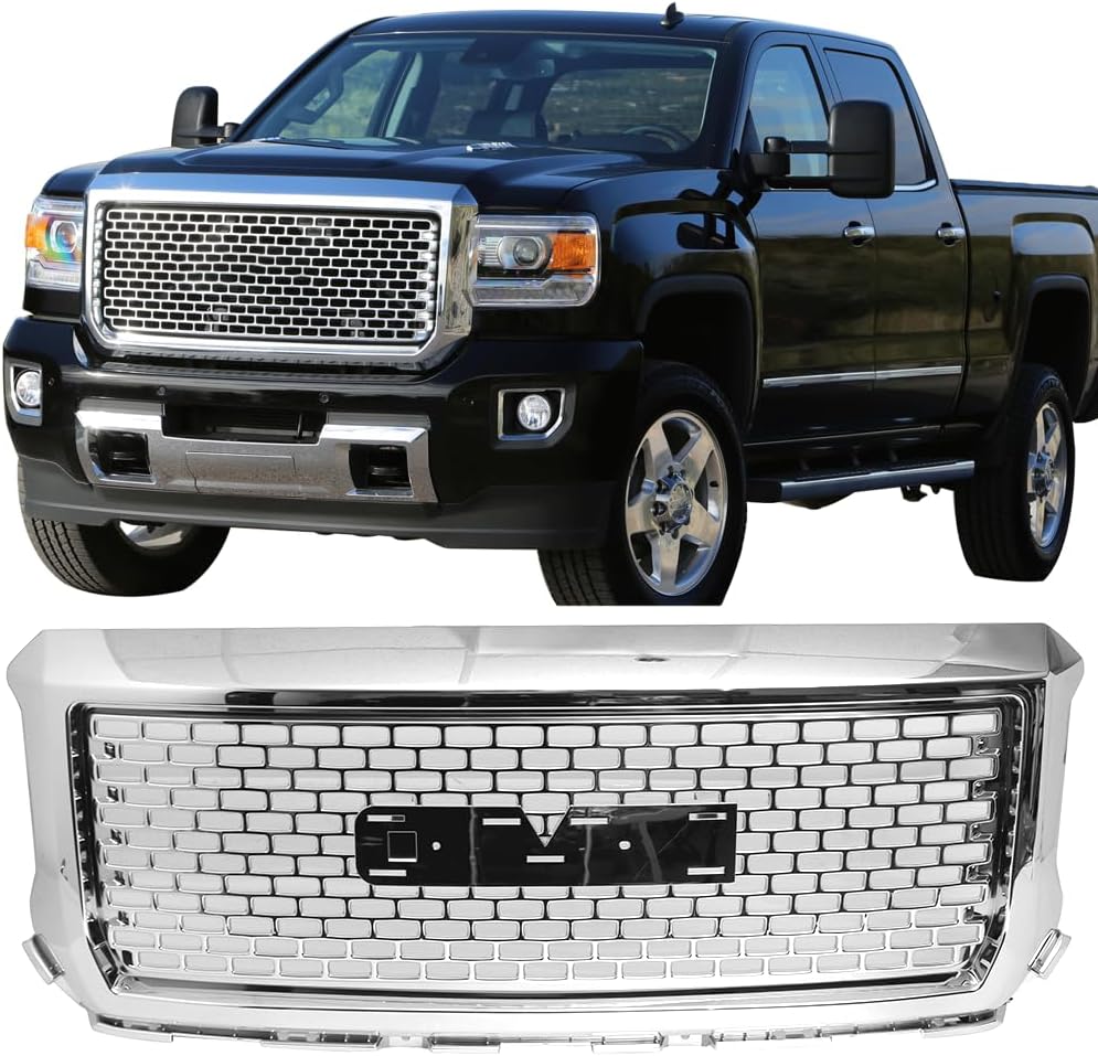 IKON MOTORSPORTS, Grille Compatible With 2014-2015 GMC Sierra 1500, Vertical Style ABS Plastic Chrome Front Grill