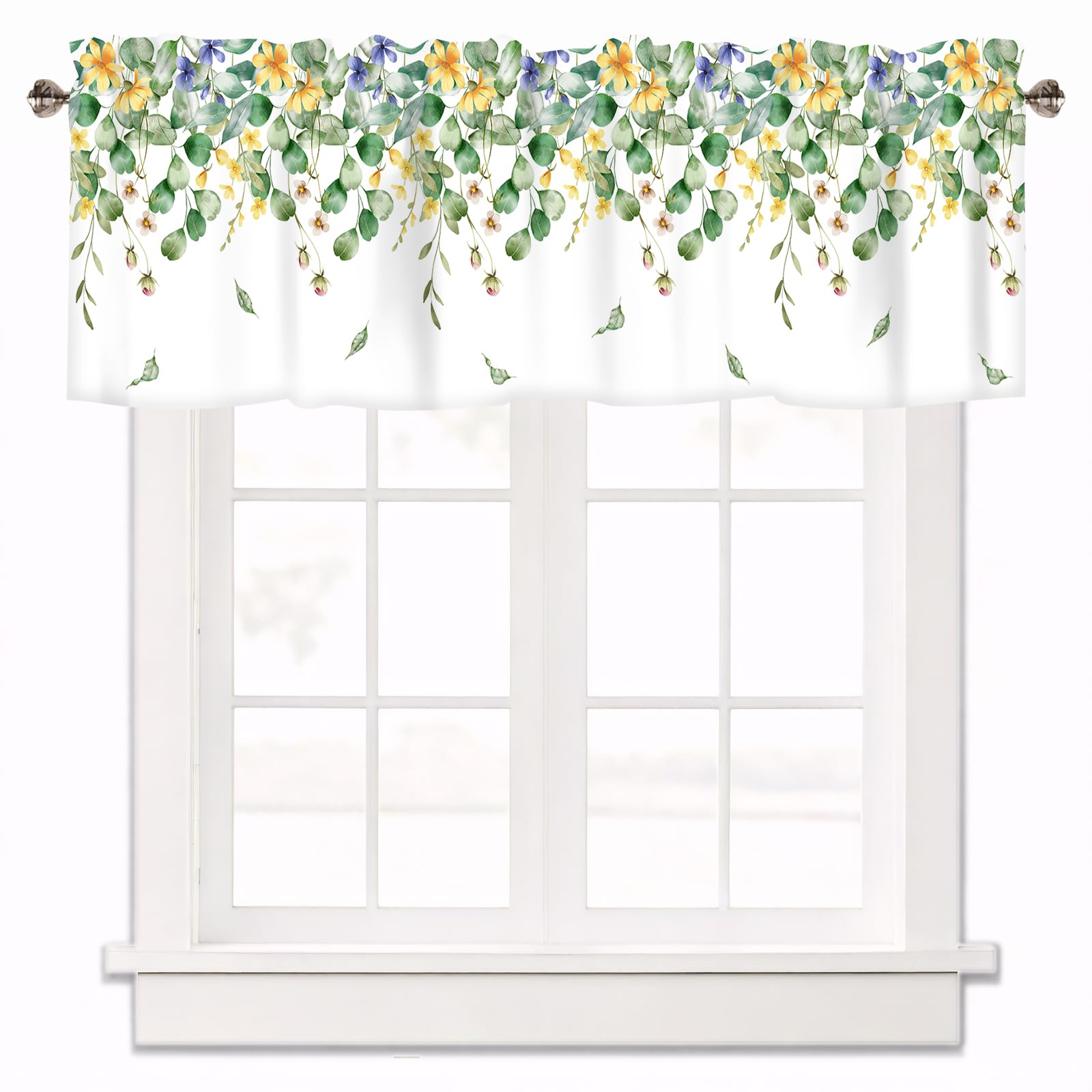 Valance for Windows Curtains Floral Green Leaves 42x12 Inch
