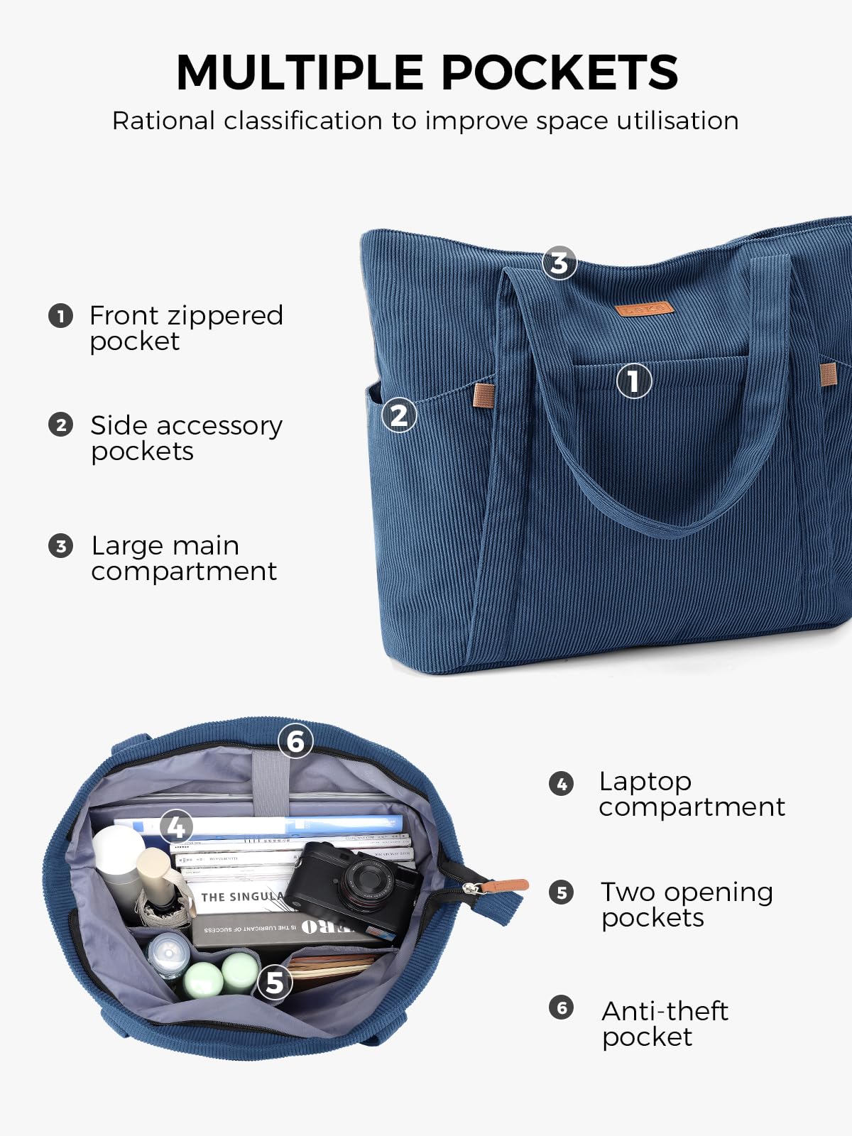 Torba na laptopa dla kobiet - 17'' 38 cm torba na ramię o dużej pojemności z zamkiem błyskawicznym i kieszenią do pracy, podróży i zakupów