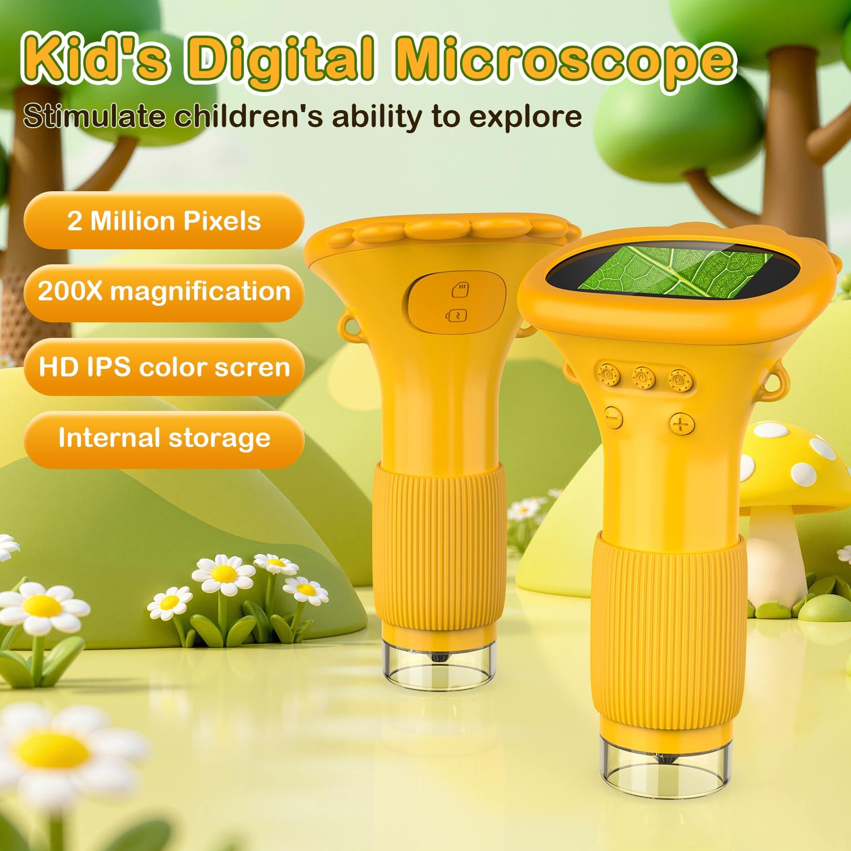 GlobalCrown Microscopio bambini tascabile,Microscopio digitale portatile 200x con schermo da 2,0 pollici,giocattolo per l'apprendimento scientifico per 3,4,5,6,7,8,9,10 anni ragazzi,ragazze