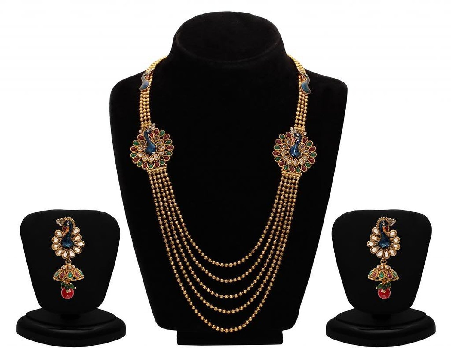 YouBella Dancing Peacock Traditional Maharani Temple Necklace Set/Jewellery Set with Earrings for Women - Image 2 thumbnail