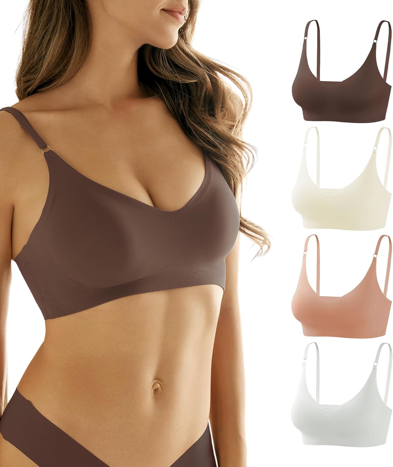 DEANGELMON Comfortable Seamless Bra for Women Buttery Soft Wireless Everyday Basic Bras V Neck Padded Sleeping Bralettes